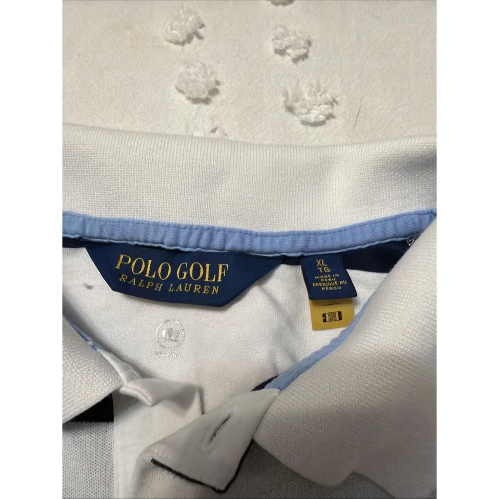 Polo Ralph Lauren Polo Golf Short Sleeve Striped White & Blue Shirt Mens Sz XL